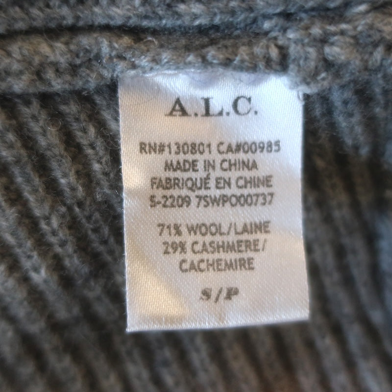A.L.C. Rory Cutout-Back Turtleneck Sweater Gray Ribbed Wool-Cashmere Size Small