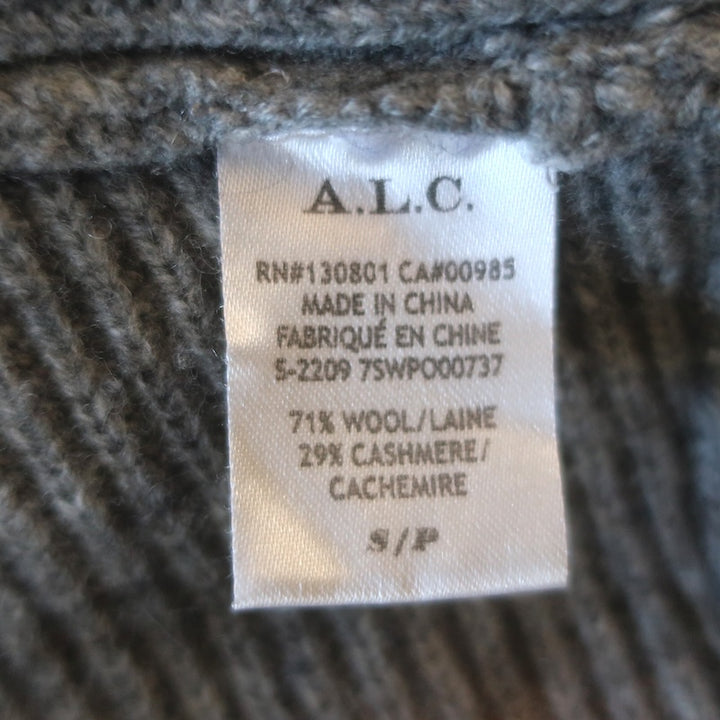 A.L.C. Rory Cutout-Back Turtleneck Sweater Gray Ribbed Wool-Cashmere Size Small