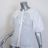 FRAME Eyelet Puff Sleeve Top White Ramie Size Extra Small Button-Down Blouse