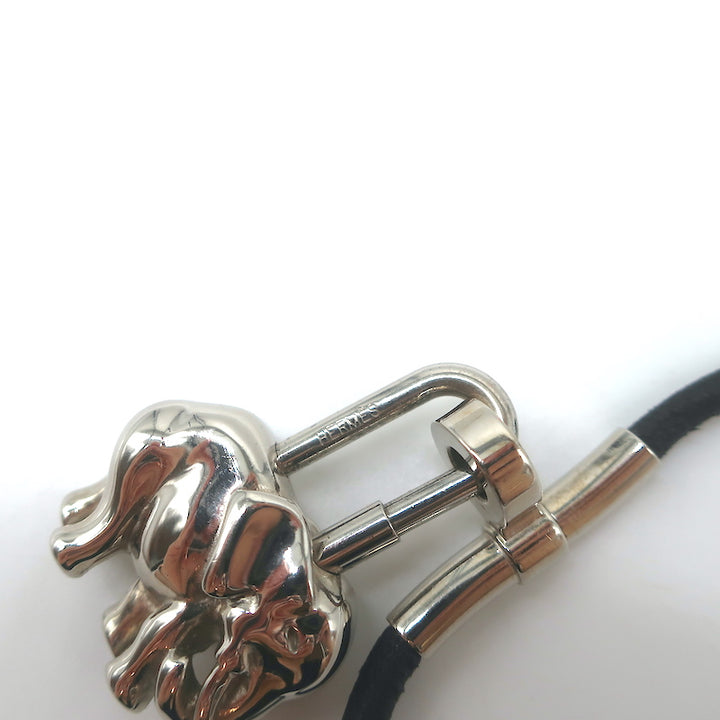 Hermes Elephant Cadena Lock Necklace Palladium Hardware &amp; Black Leather