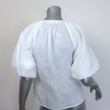 FRAME Eyelet Puff Sleeve Top White Ramie Size Extra Small Button-Down Blouse