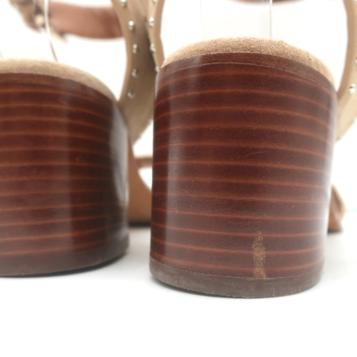 Givenchy Studded Ankle Strap Sandals Beige Suede Size 38.5 Open Toe Heels