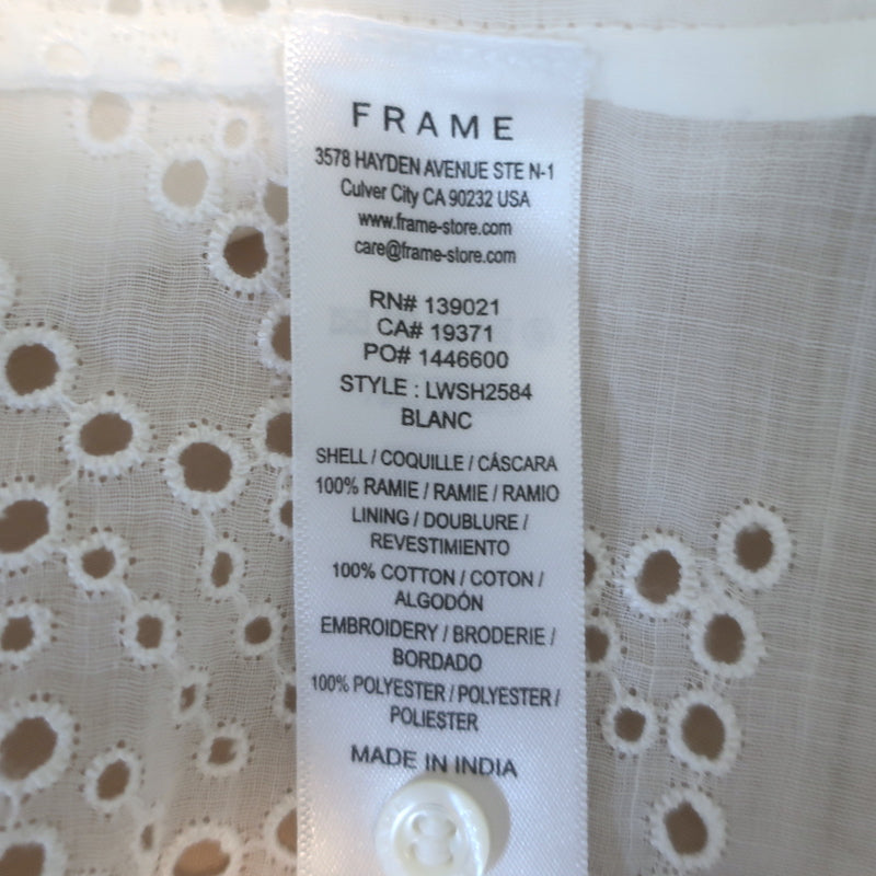FRAME Eyelet Puff Sleeve Top White Ramie Size Extra Small Button-Down Blouse