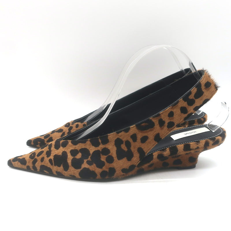 Toteme Leopard Pony Hair Slingback Wedge Pumps Brown Size 39