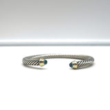 David Yurman Aquamarine Cable Bracelet Sterling Silver & 14k Gold 4mm