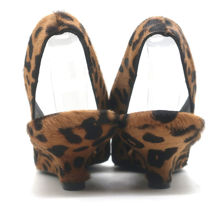 Toteme Leopard Pony Hair Slingback Wedge Pumps Brown Size 39