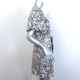 Jonathan Simkhai Belted Puff Sleeve Mini Dress Beige/Navy Floral Print Size 6