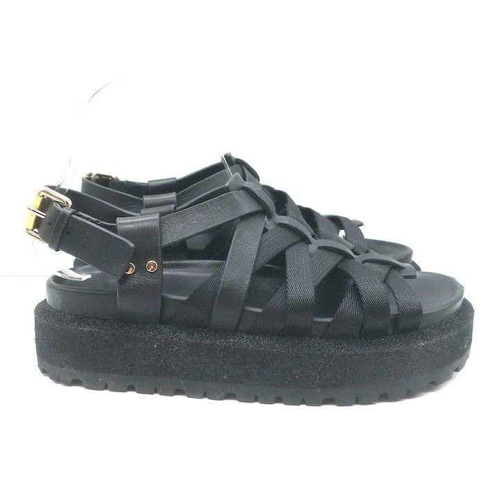 Rag &amp; Bone Park Flatform Sandals Black Grosgrain &amp; Leather Size 38