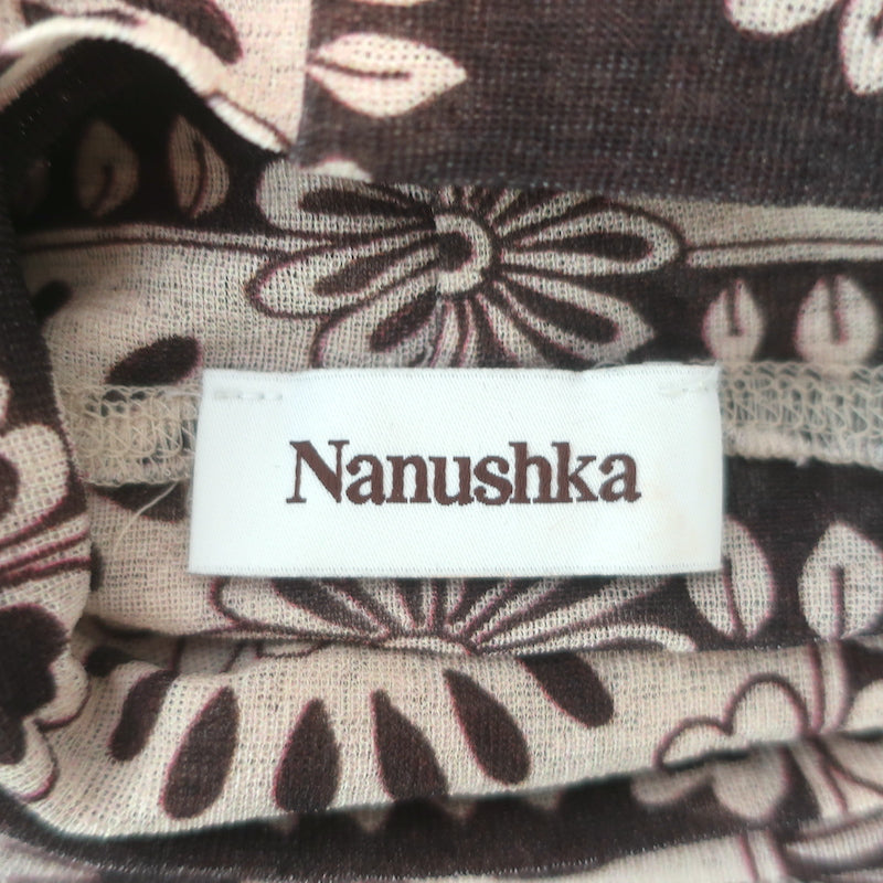 Nanushka Aleid Turtleneck Cutout Midi Dress Beige/Brown Daisy Print Size Large