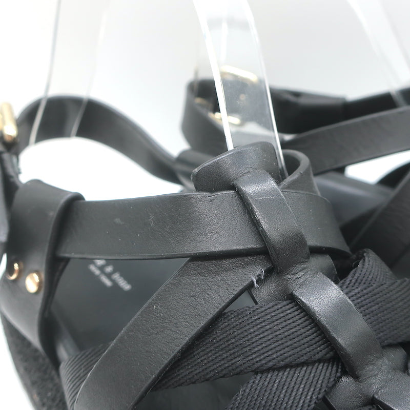Rag &amp; Bone Park Flatform Sandals Black Grosgrain &amp; Leather Size 38