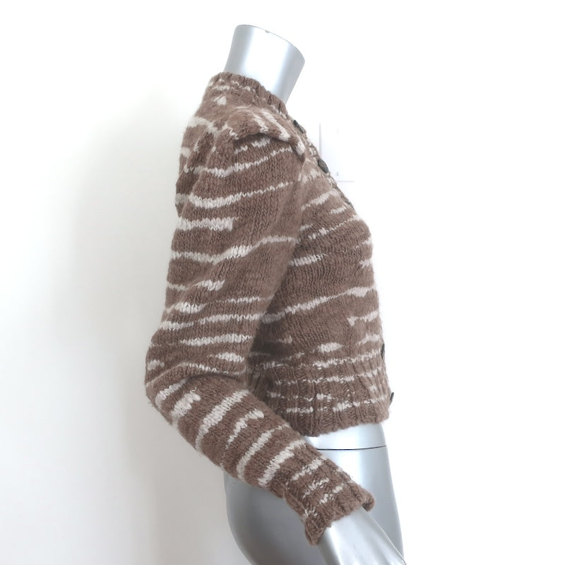 Ulla Johnson Skye Puff Sleeve Striped Cardigan Brown/Cream Wool Size Petite
