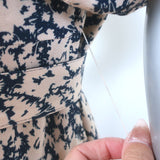 Jonathan Simkhai Belted Puff Sleeve Mini Dress Beige/Navy Floral Print Size 6