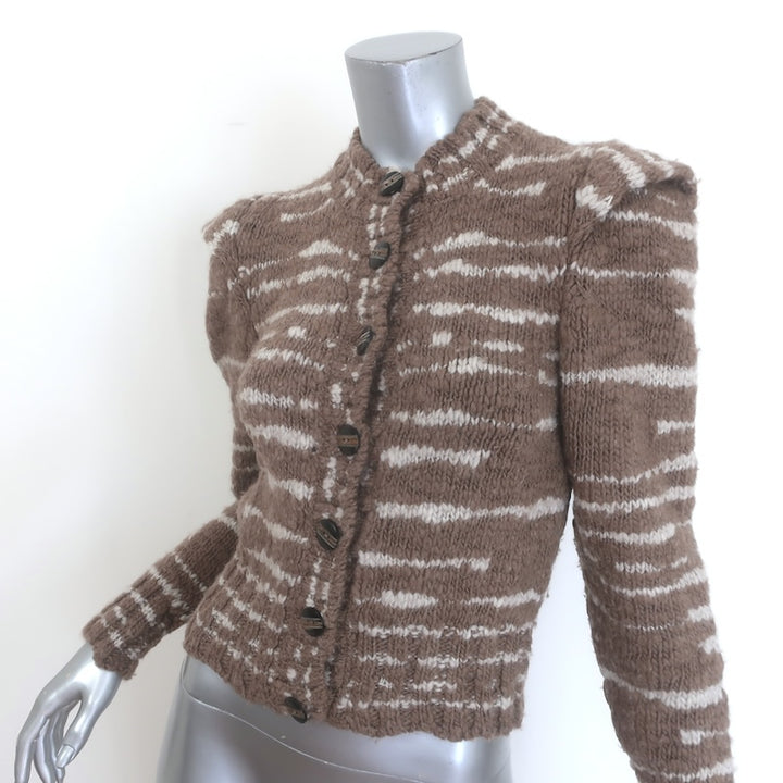 Ulla Johnson Skye Puff Sleeve Striped Cardigan Brown/Cream Wool Size Petite