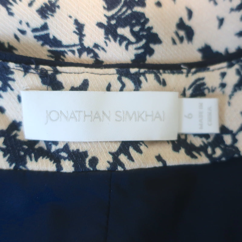 Jonathan Simkhai Belted Puff Sleeve Mini Dress Beige/Navy Floral Print Size 6