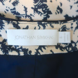 Jonathan Simkhai Belted Puff Sleeve Mini Dress Beige/Navy Floral Print Size 6