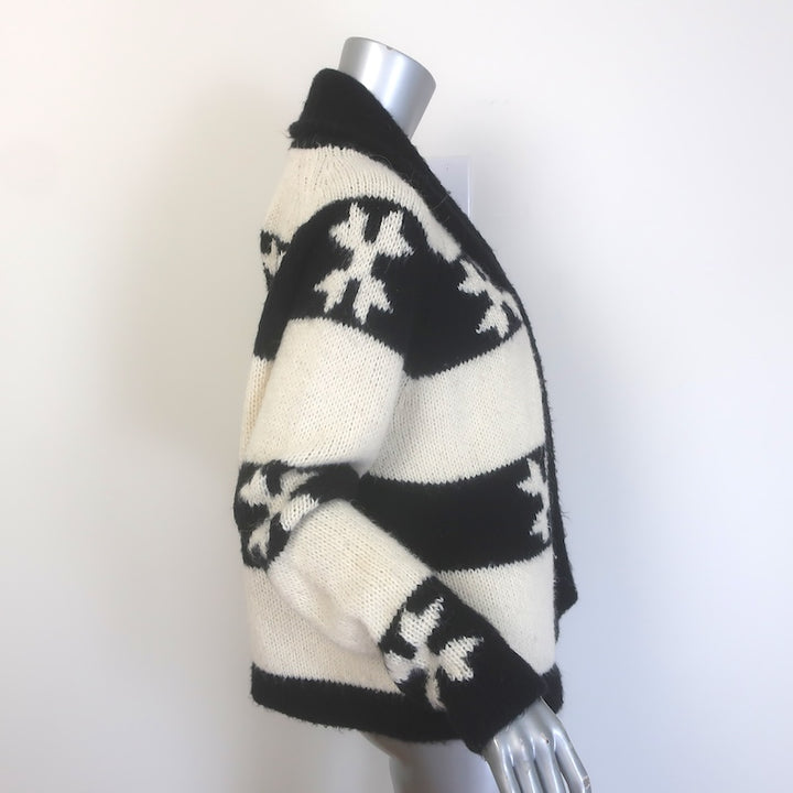 THE GREAT Starflower Intarsia Striped Cardigan Black/Cream Alpaca-Blend Size 2