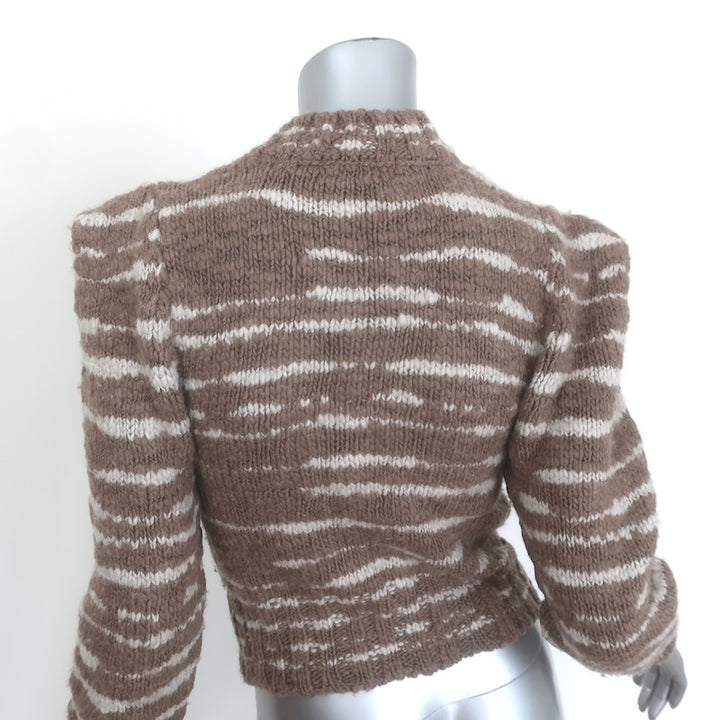 Ulla Johnson Skye Puff Sleeve Striped Cardigan Brown/Cream Wool Size Petite
