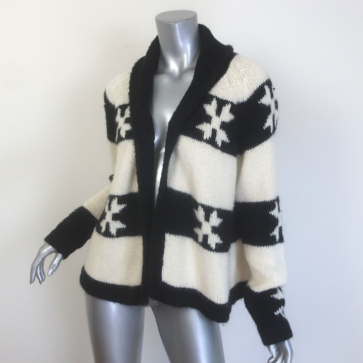 THE GREAT Starflower Intarsia Striped Cardigan Black/Cream Alpaca-Blend Size 2