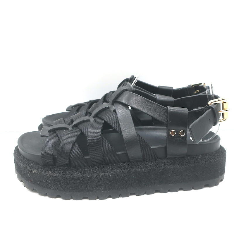Rag &amp; Bone Park Flatform Sandals Black Grosgrain &amp; Leather Size 38