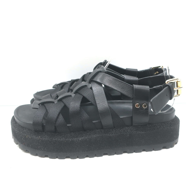 Rag &amp; Bone Park Flatform Sandals Black Grosgrain &amp; Leather Size 38