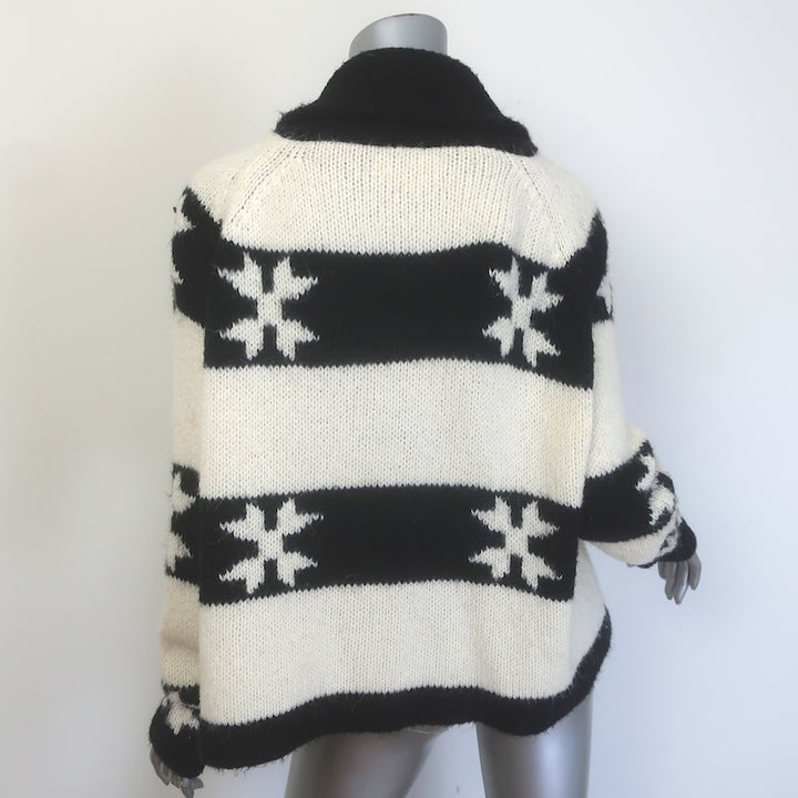 THE GREAT Starflower Intarsia Striped Cardigan Black/Cream Alpaca-Blend Size 2