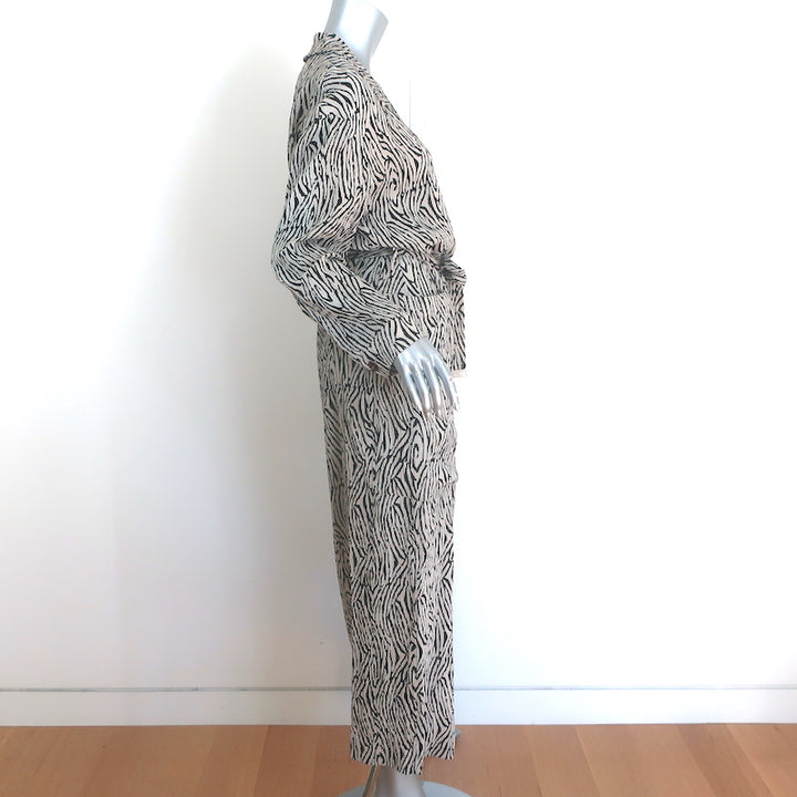 Nanushka Capri Zebra Print Midi Shirtdress Beige/Black Size Large