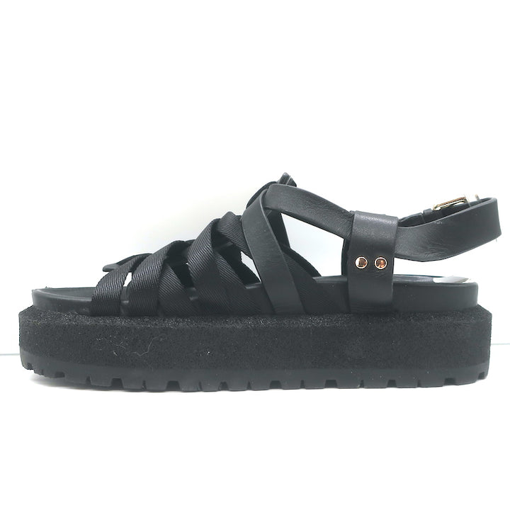Rag &amp; Bone Park Flatform Sandals Black Grosgrain &amp; Leather Size 38