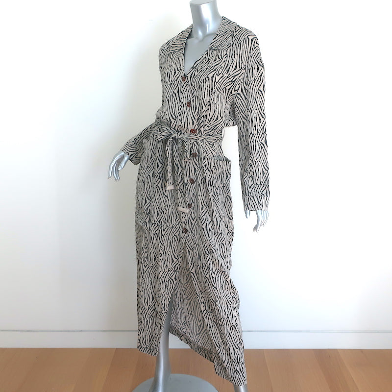 Nanushka Capri Zebra Print Midi Shirtdress Beige/Black Size Large