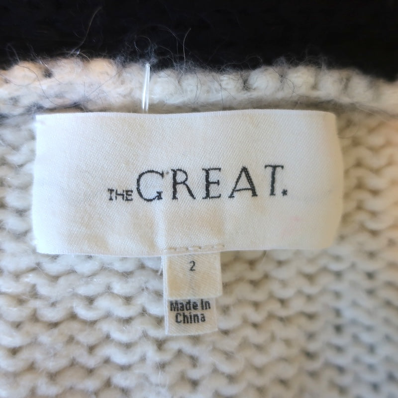 THE GREAT Starflower Intarsia Striped Cardigan Black/Cream Alpaca-Blend Size 2