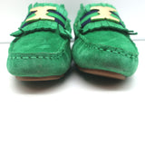 Tory Burch Gemini Link Moccasin Loafers Green Fringed Suede Size 7.5