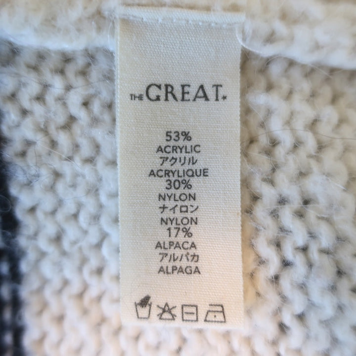 THE GREAT Starflower Intarsia Striped Cardigan Black/Cream Alpaca-Blend Size 2