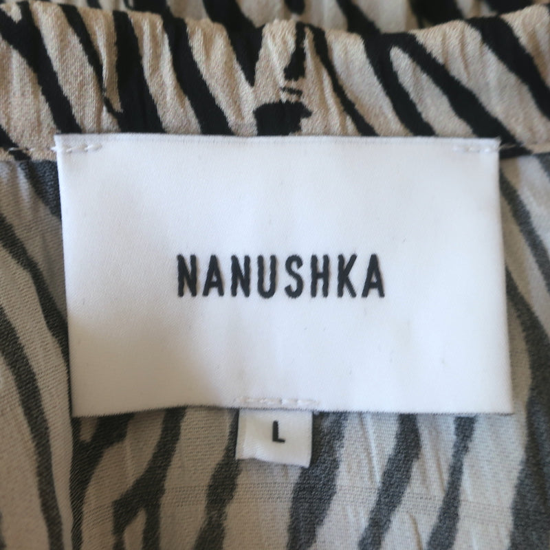 Nanushka Capri Zebra Print Midi Shirtdress Beige/Black Size Large