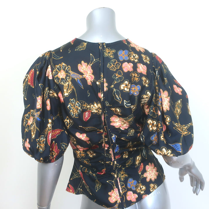 Ulla Johnson Elise Puff Sleeve Top Odessa Floral Print Satin Twill Size 4