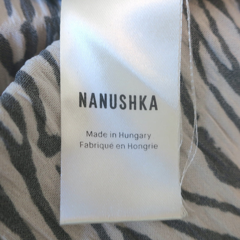 Nanushka Capri Zebra Print Midi Shirtdress Beige/Black Size Large