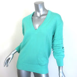 Michael Kors Collection Cashmere Ruched Sleeve V-Neck Sweater Seafoam Size Small
