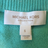 Michael Kors Collection Cashmere Ruched Sleeve V-Neck Sweater Seafoam Size Small