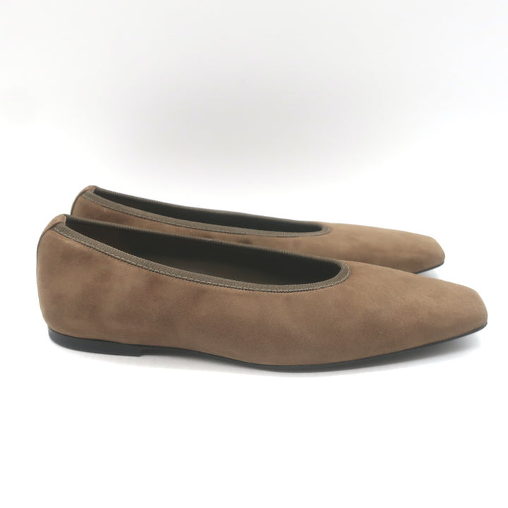 Toteme Minimalist Suede Ballet Flats Mushroom Brown Size 38