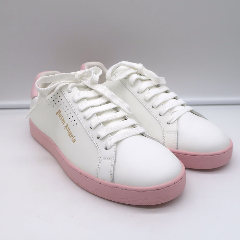 Palm Angels Palm One Low Top Sneakers White &amp; Pink Leather Size 39 NEW