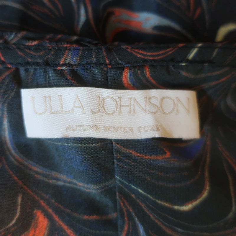 Ulla Johnson Gwen Puff Sleeve Mini Dress Obsidian Marble Print Taffeta Size 6