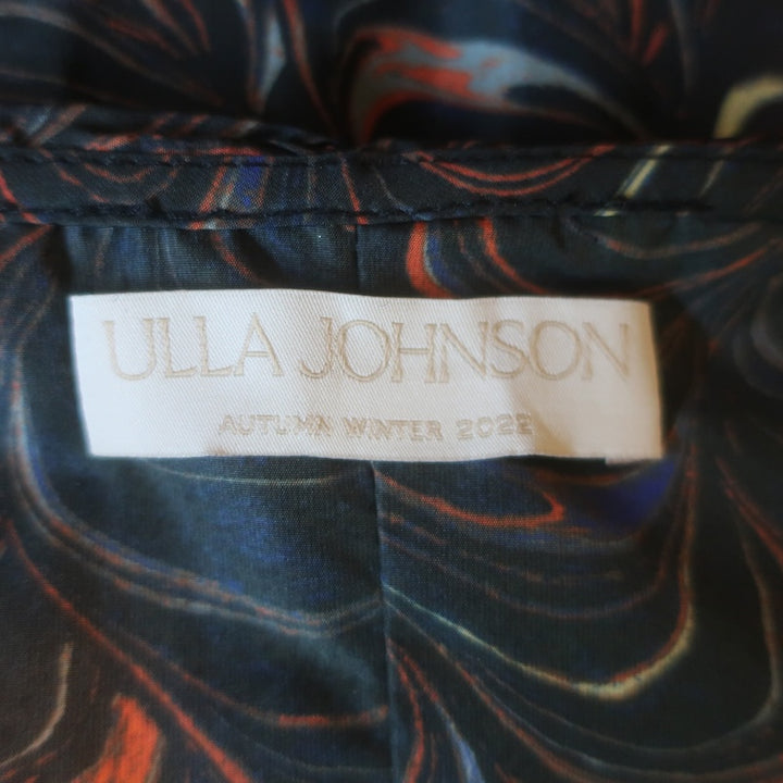 Ulla Johnson Gwen Puff Sleeve Mini Dress Obsidian Marble Print Taffeta Size 6