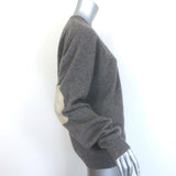 Frenckenberger Cashmere V-Neck Elbow Patch Sweater Taupe Gray Size Extra Small