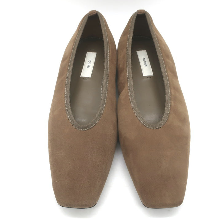Toteme Minimalist Suede Ballet Flats Mushroom Brown Size 38
