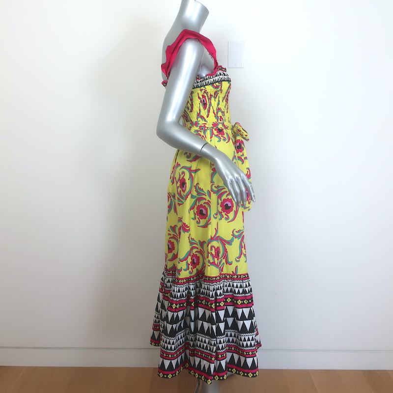 La DoubleJ Smock Midi Dress Yellow Cartwheel Giallo Print Cotton Size Small