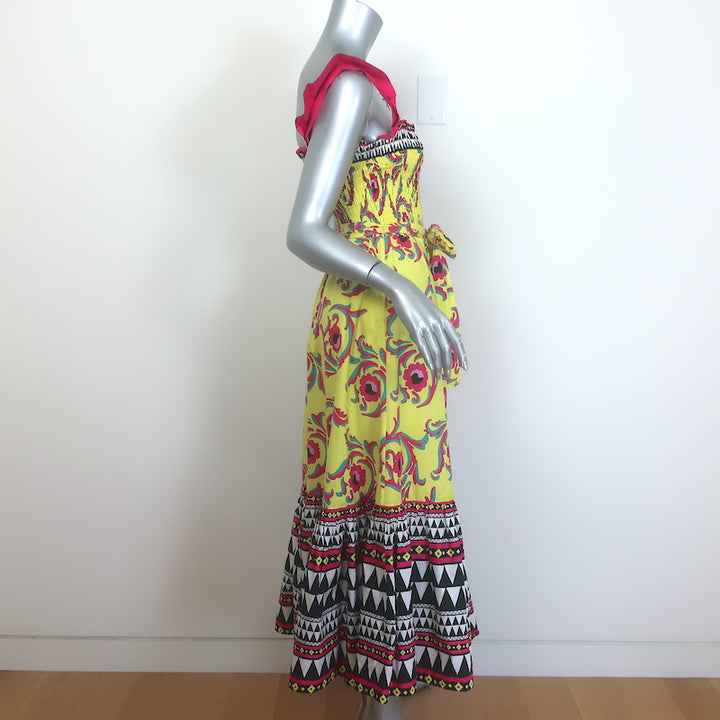 La DoubleJ Smock Midi Dress Yellow Cartwheel Giallo Print Cotton Size Small