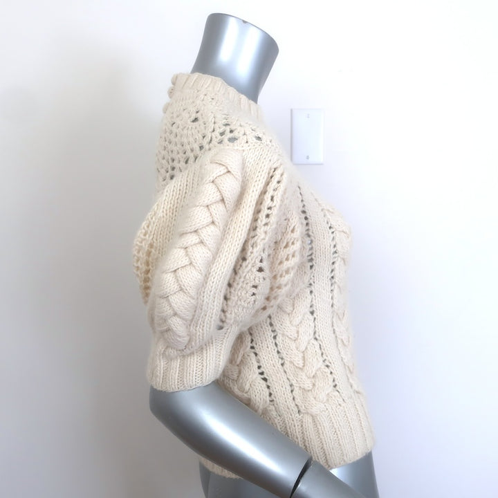 Ulla Johnson Hutton Short Sleeve Cable Knit Sweater Ivory Wool Size Petite