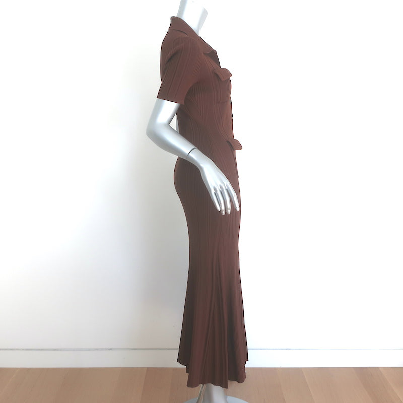 Self-Portrait Ribbed Knit Midi Dress Brown Size Medium
