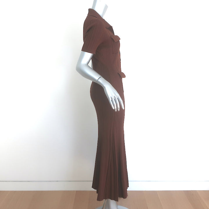 Self-Portrait Ribbed Knit Midi Dress Brown Size Medium