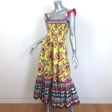 La DoubleJ Smock Midi Dress Yellow Cartwheel Giallo Print Cotton Size Small