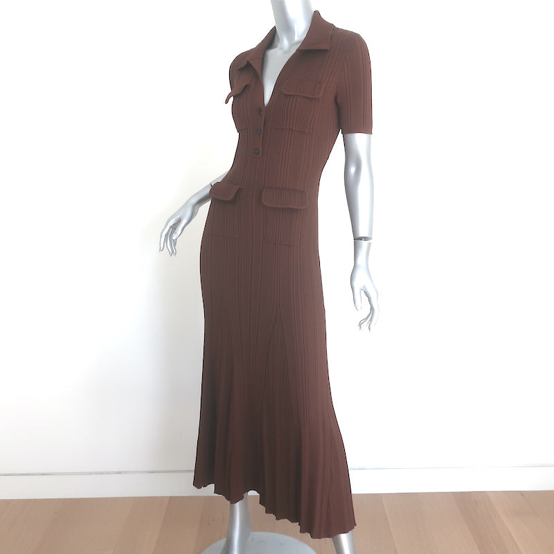 Self-Portrait Ribbed Knit Midi Dress Brown Size Medium