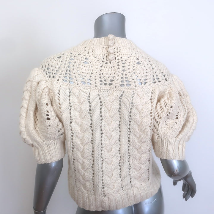 Ulla Johnson Hutton Short Sleeve Cable Knit Sweater Ivory Wool Size Petite